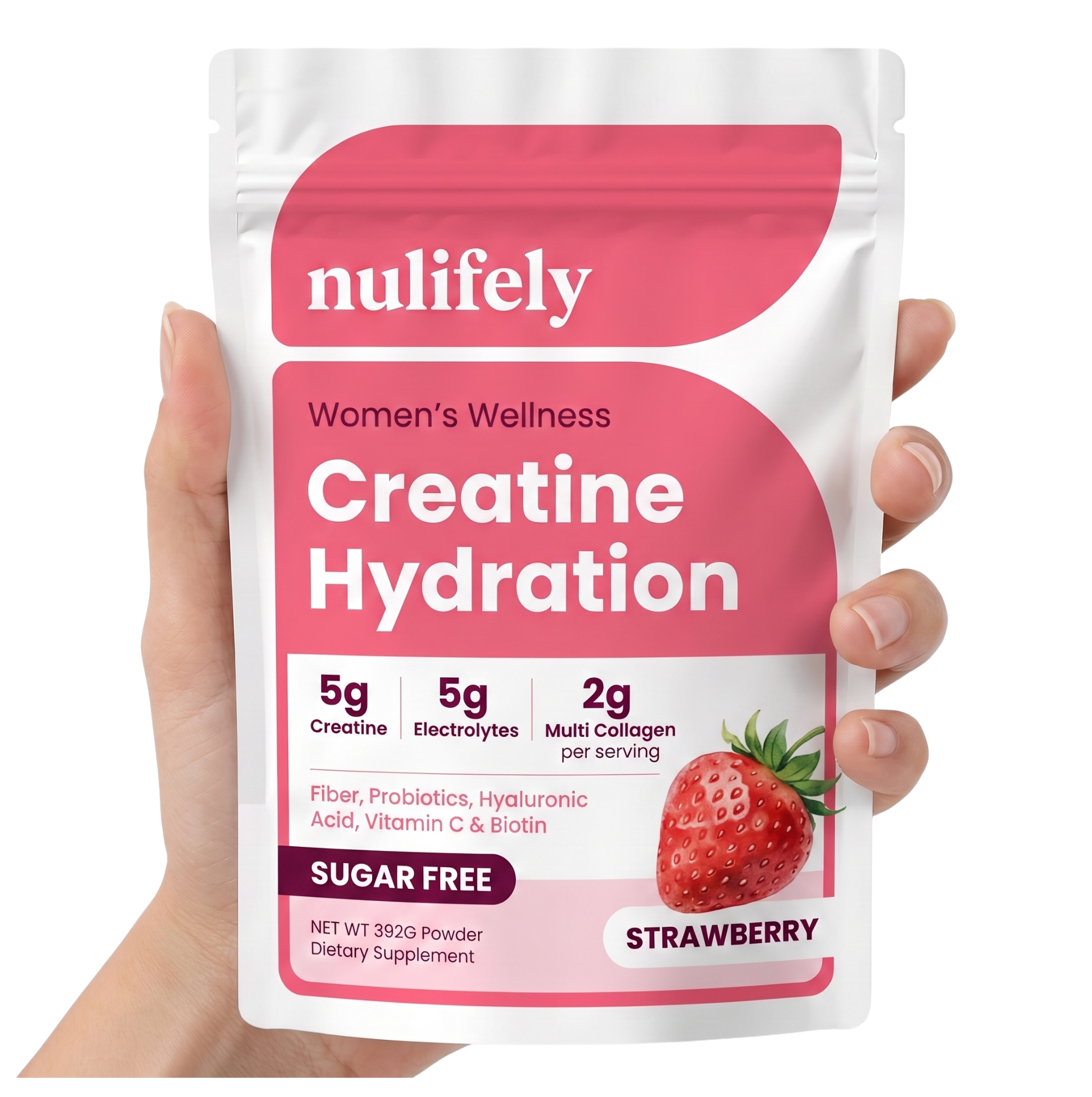 Nulifely Creatine Hydration pouch held in hand